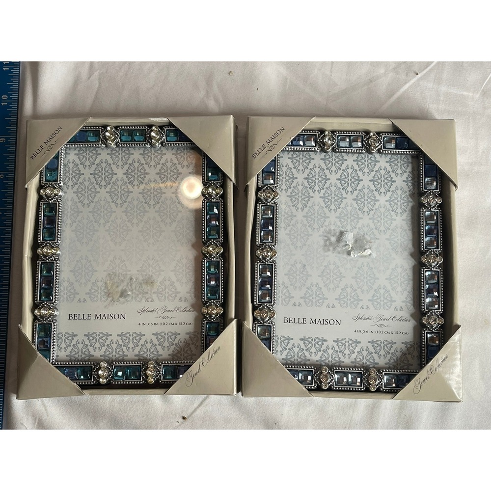 Belle Maison Splendid‎ Jewel Collection 4x6 Blue Teal Crystal Photo Frames Set 2